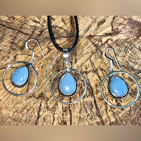 Set of Angelite Pendant & Earrings - Picture 2 of 11